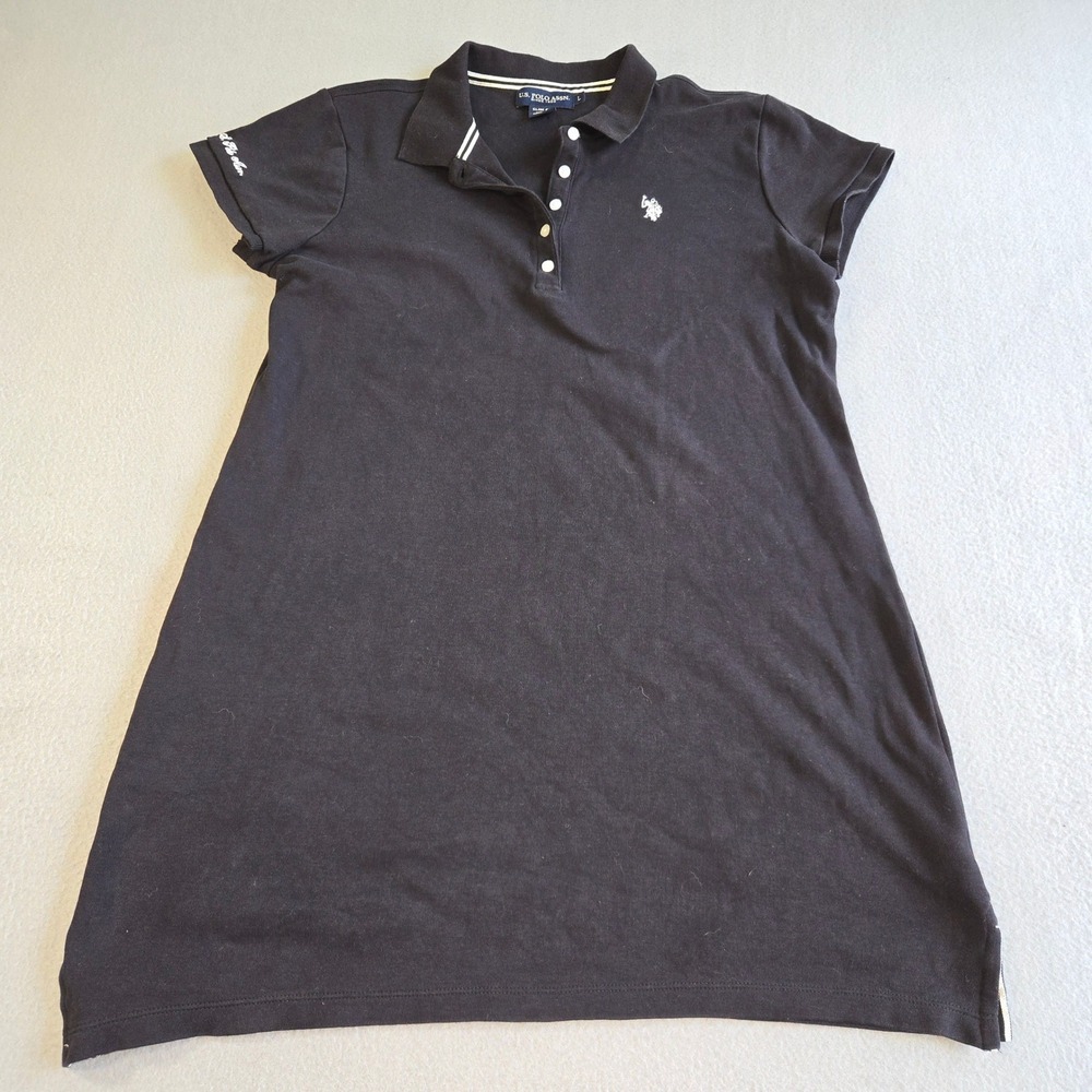 U.S. Polo Assn. Polo Dress Womens Large Black Slim Fit Short Sleeve Cotton Logo